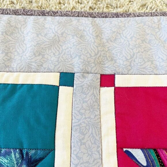 Handmade Quilted Patchwork Table Runner Pinwheel Jewel Tone Red Purple Blue - Picture 8 of 11